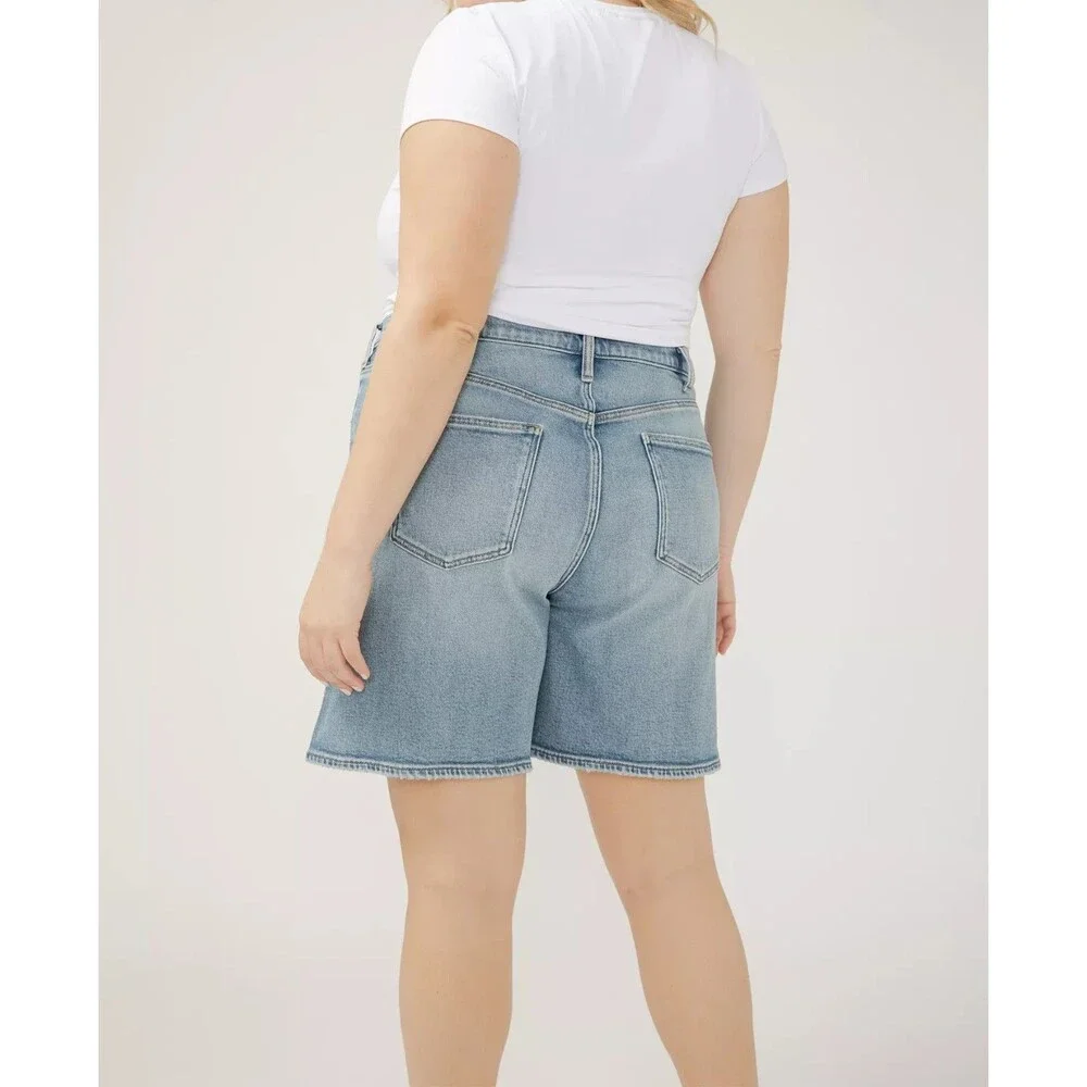 Silver Jeans Co. Women's Plus Size High Rise Vintage Long Shorts Indigo Blue 16W
